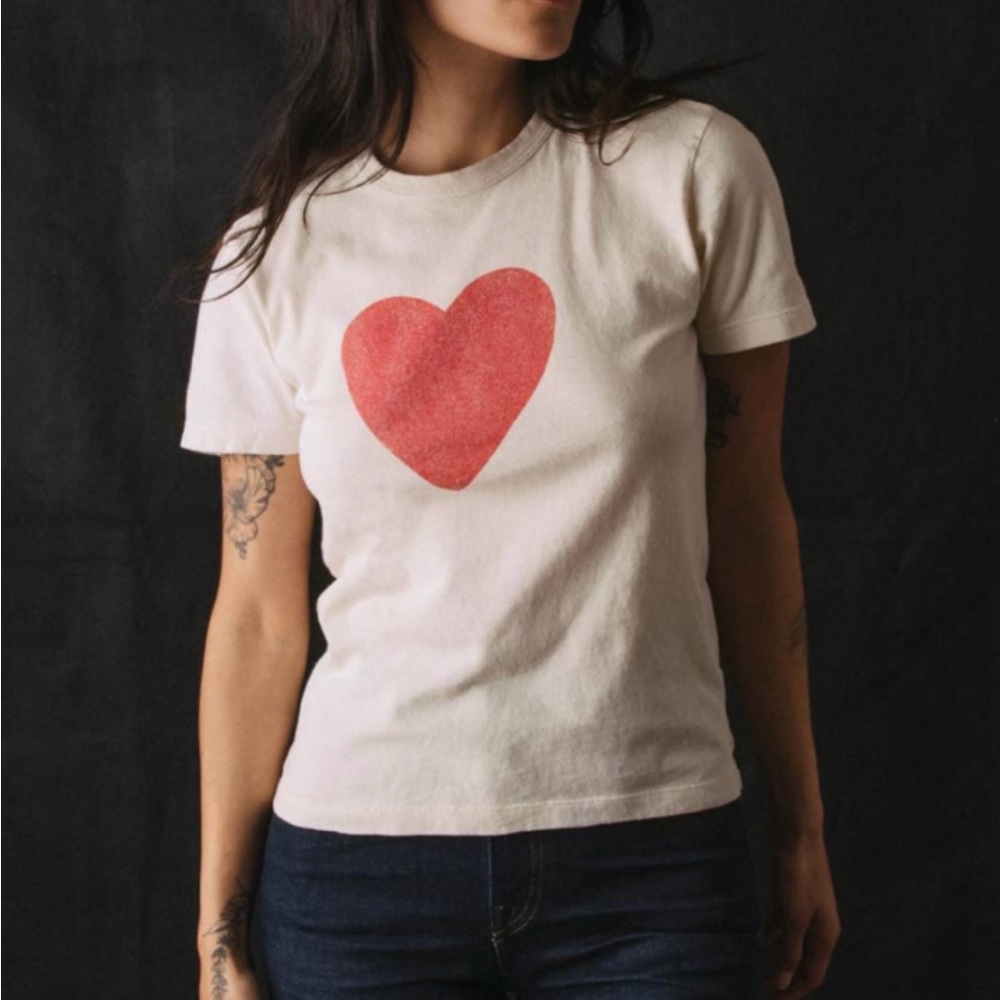 imogene + willie Cream Short Sleeve Tee with Red Heart